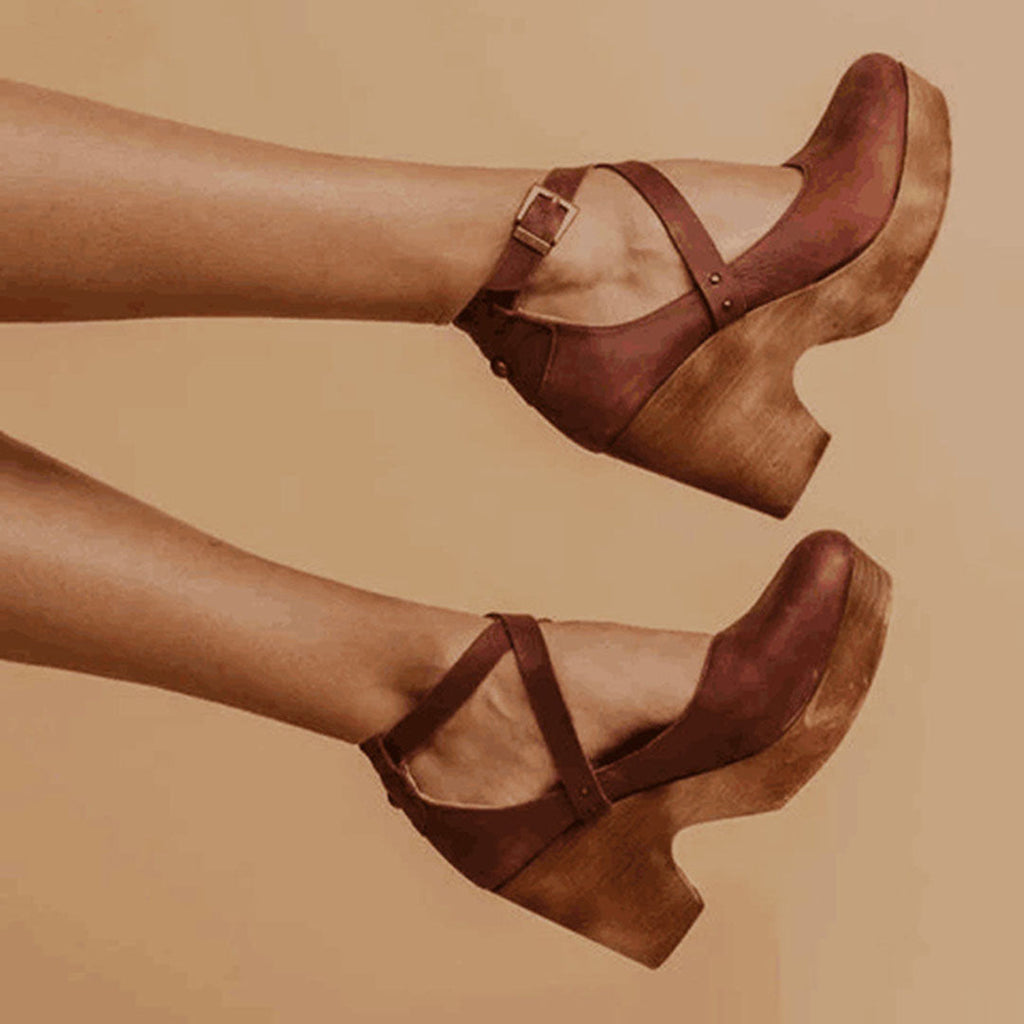 Women's Faux Upper Sandals with Closed Toe and Ankle Buckle
