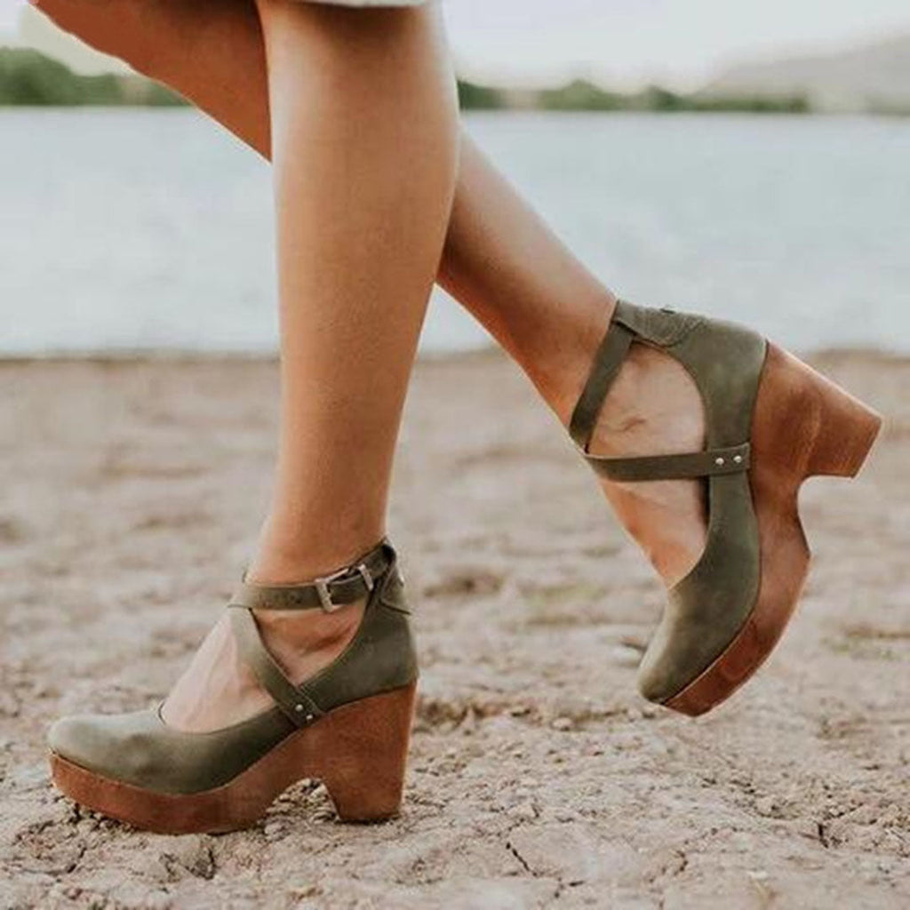 Women's Faux Upper Sandals with Closed Toe and Ankle Buckle