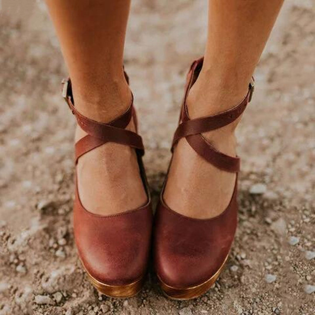 Women's Faux Upper Sandals with Closed Toe and Ankle Buckle
