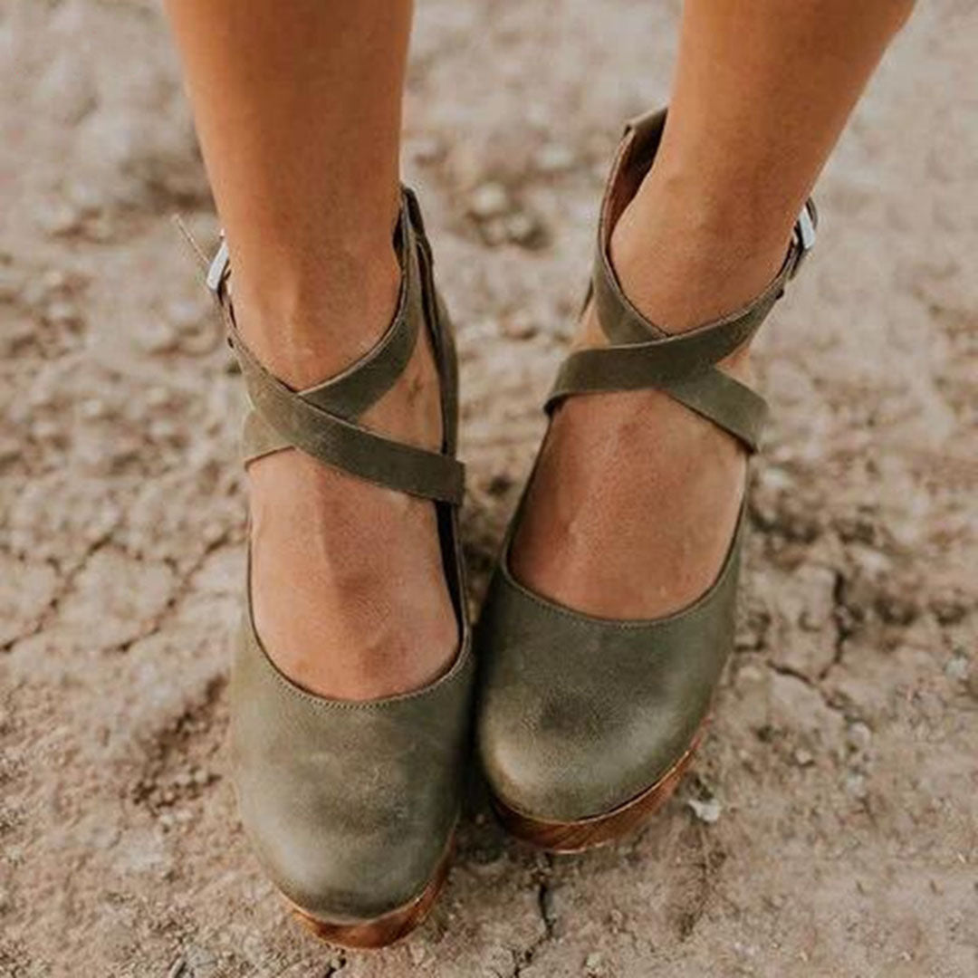 Women's Faux Upper Sandals with Closed Toe and Ankle Buckle