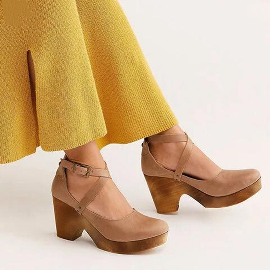 Women's Faux Upper Sandals with Closed Toe and Ankle Buckle