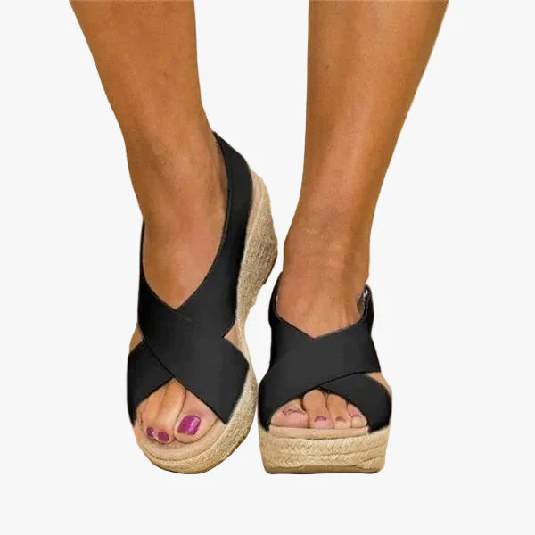 Women's Faux Upper Sandals with Crisscross Straps and Wedge Sole