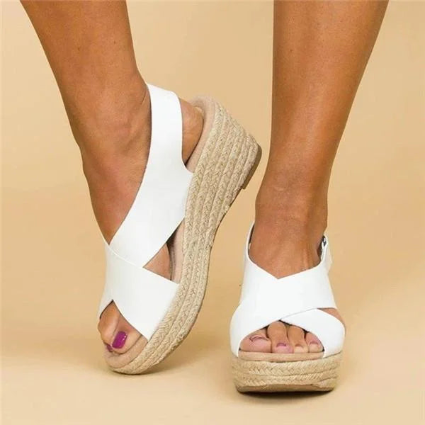 Women's Faux Upper Sandals with Crisscross Straps and Wedge Sole