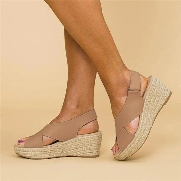 Women's Faux Upper Sandals with Crisscross Straps and Wedge Sole
