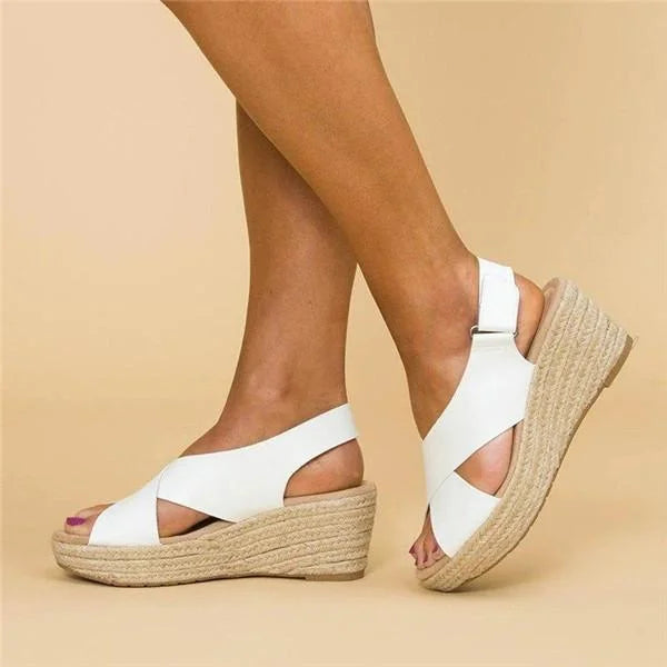 Women's Faux Upper Sandals with Crisscross Straps and Wedge Sole