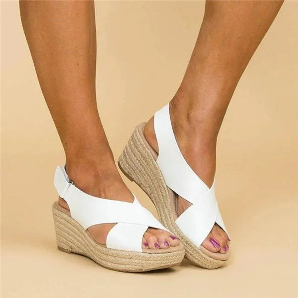 Women's Faux Upper Sandals with Crisscross Straps and Wedge Sole