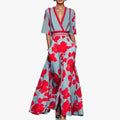 Women's Floral Print Maxi Dress with V Neck and Pockets