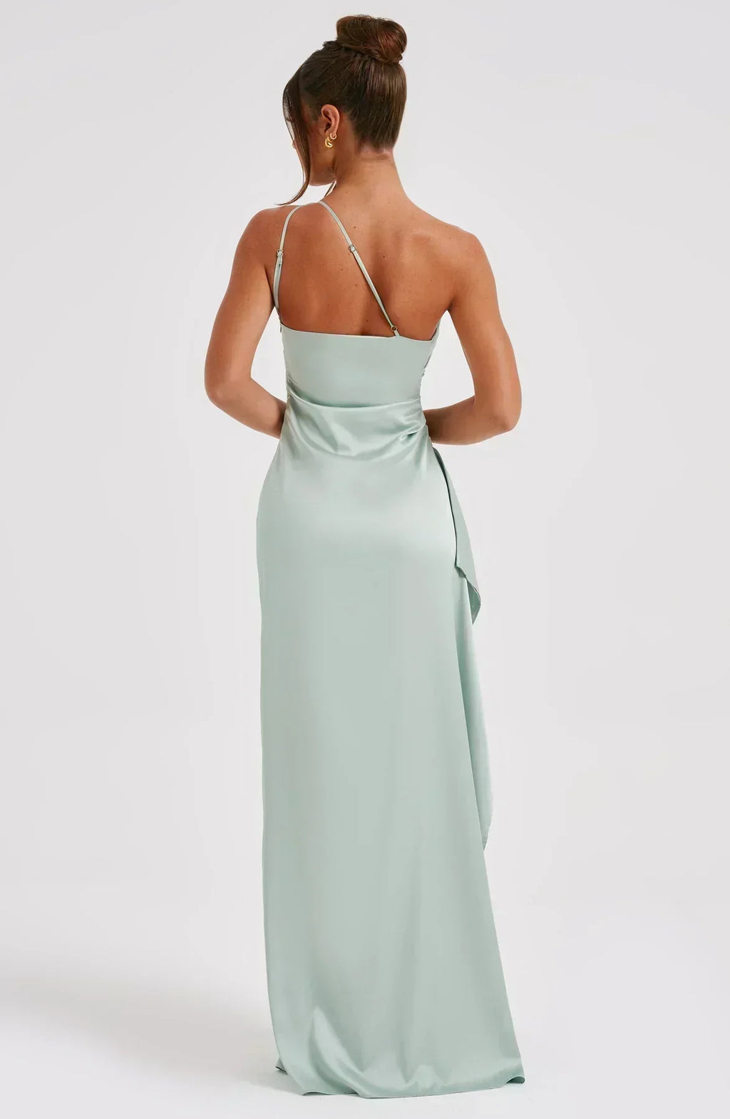 Women's Formal Satin Maxi Dress with One-Shoulder Neckline and Side Slit