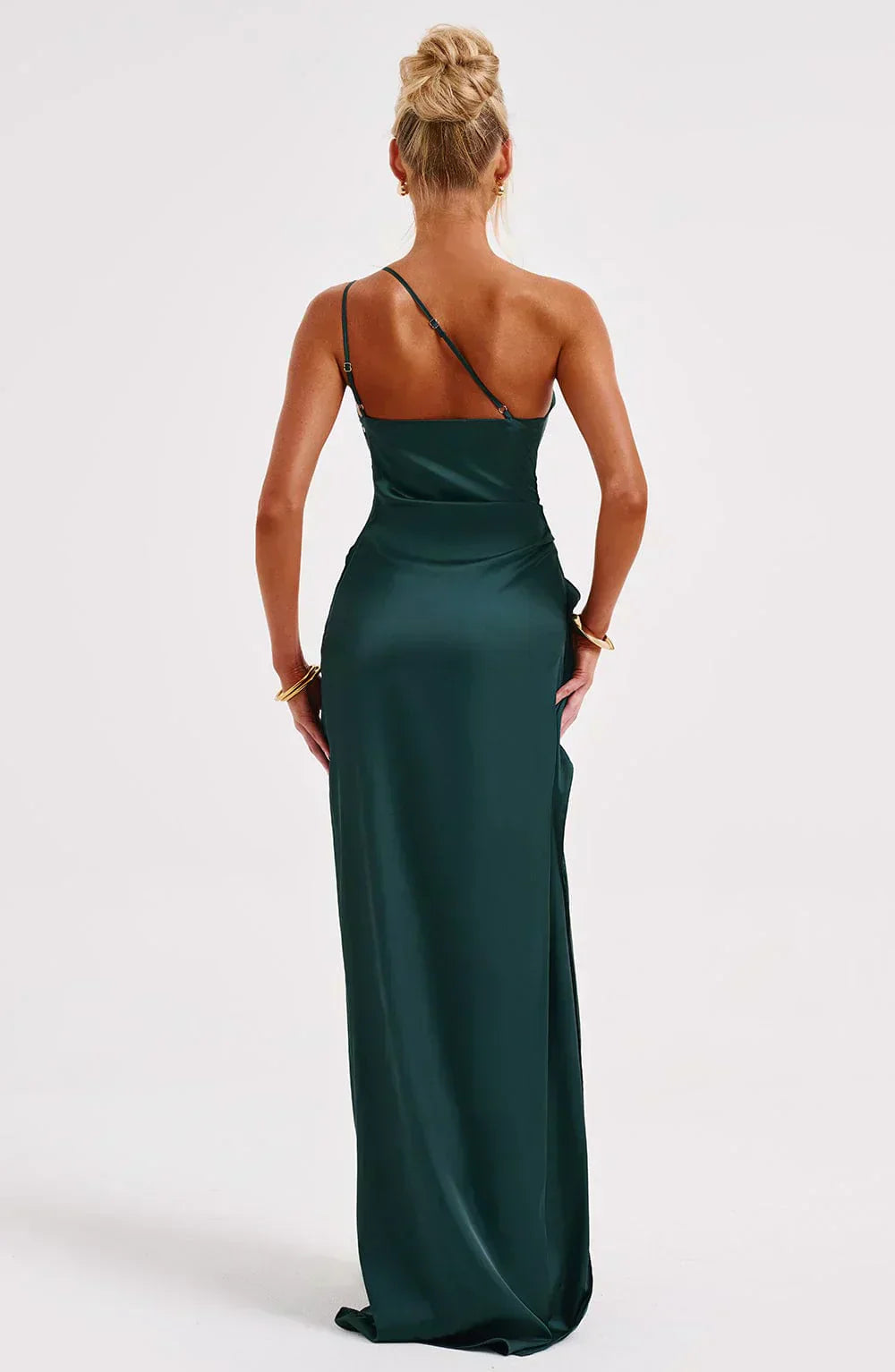 Women's Formal Satin Maxi Dress with One-Shoulder Neckline and Side Slit