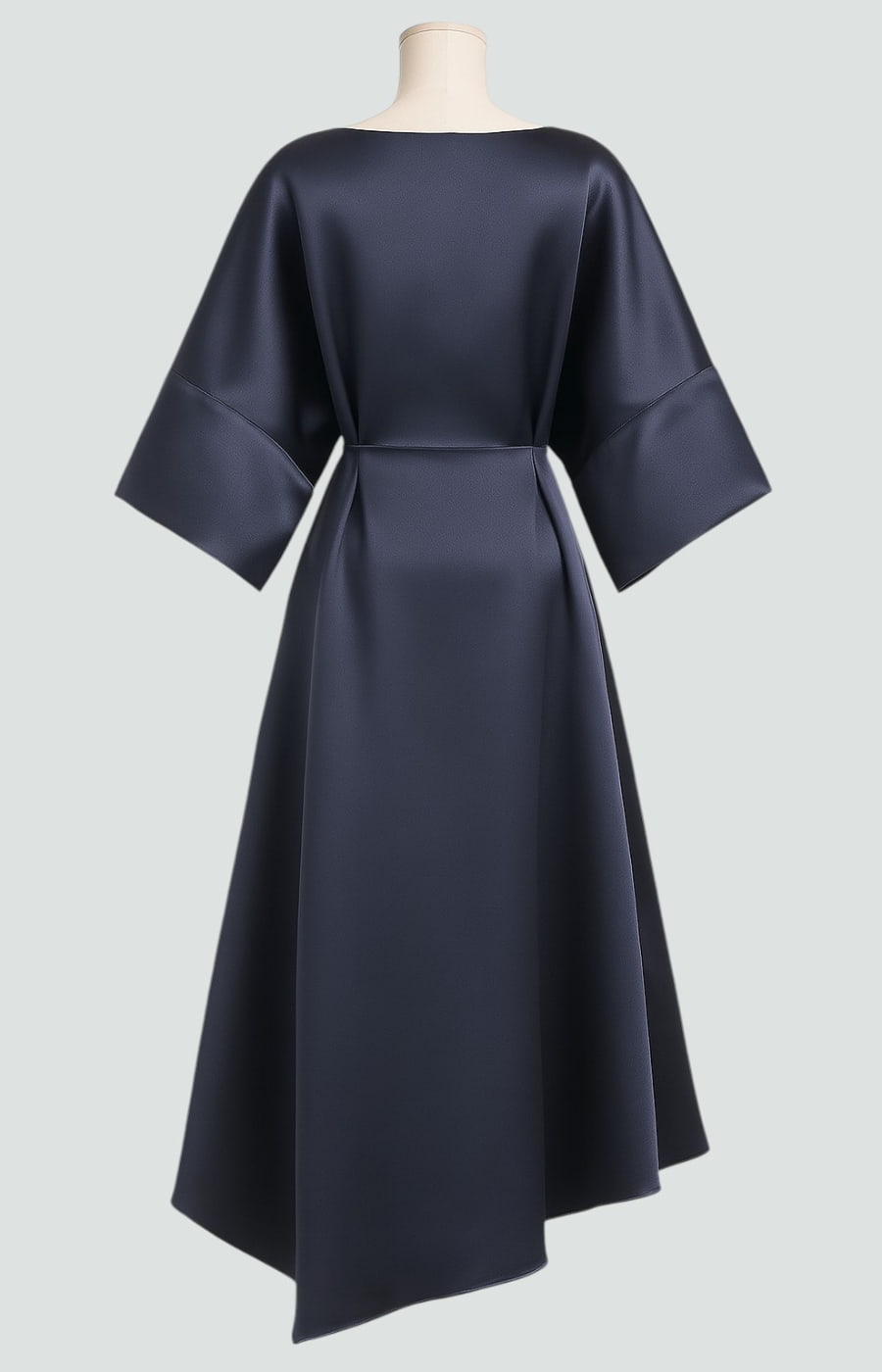 Women's Formal Satin Midi Dress with Boat Neck and Brooch