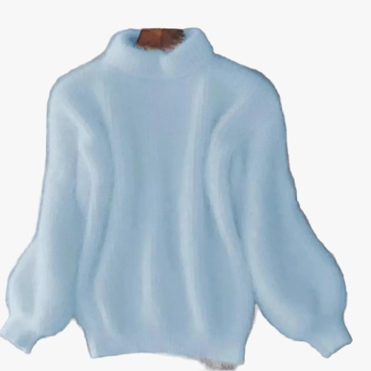 Women's Fuzzy Knit Sweater with High Neck and Balloon Sleeves