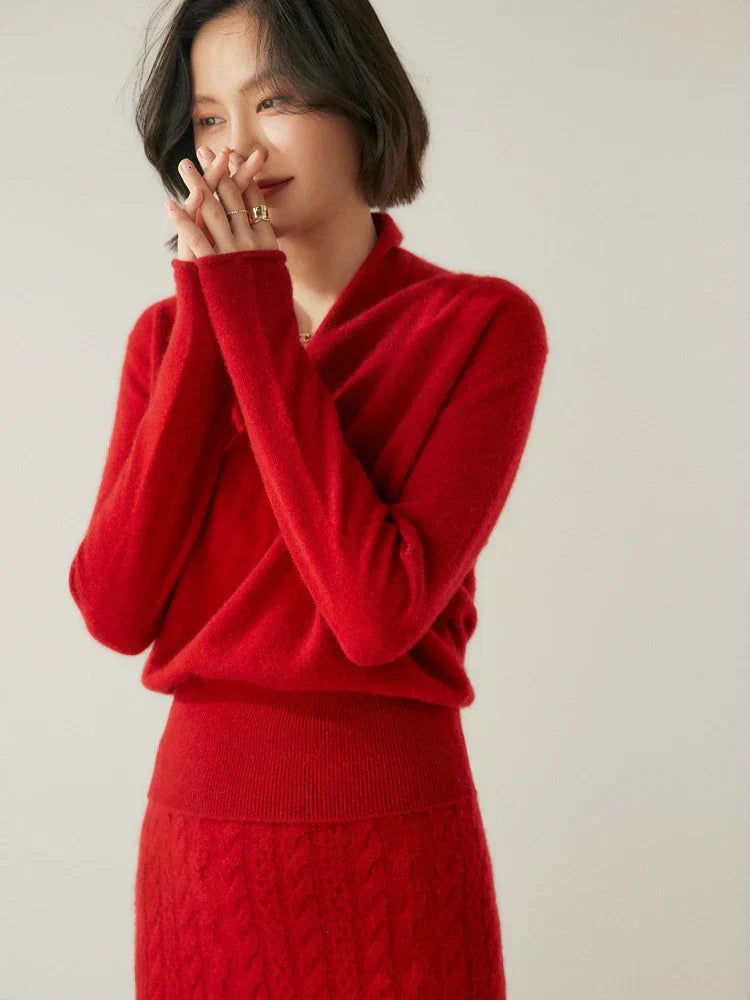 Women's Fuzzy Knit Sweater with Wrap Front and V Neck