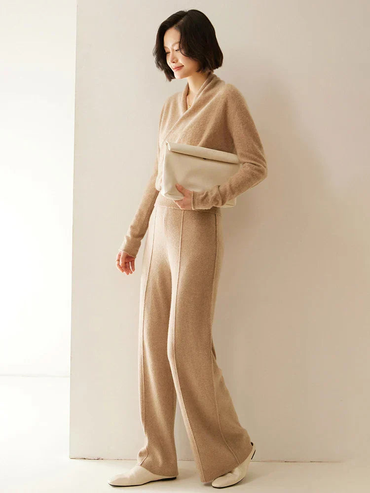 Women's Fuzzy Knit Sweater with Wrap Front and V Neck