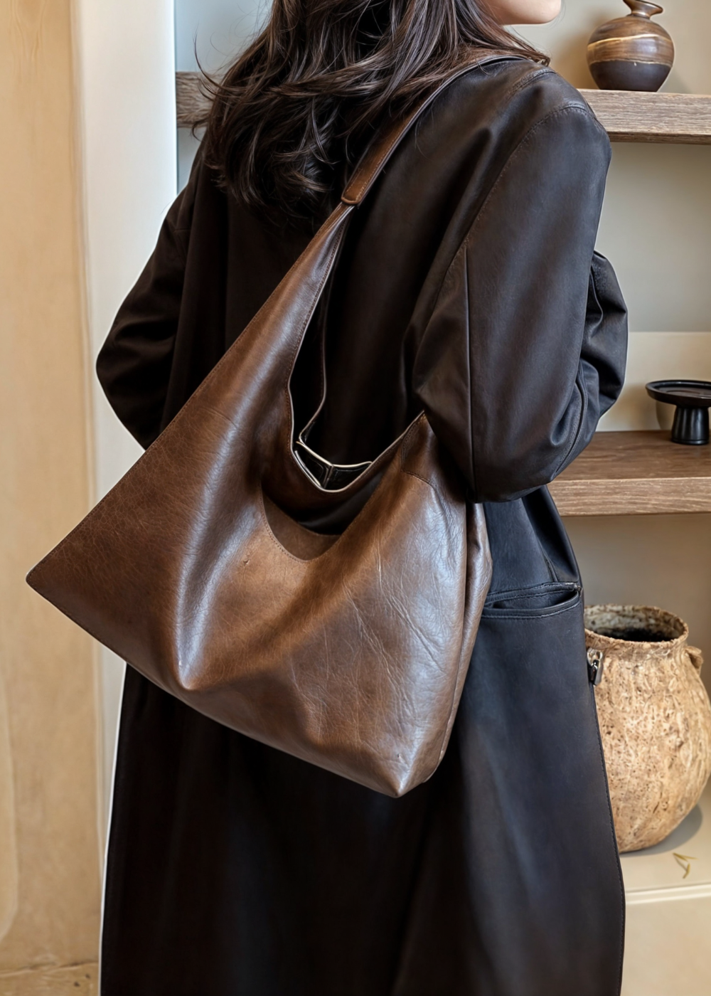 Women's Hobo Shoulder Bag with Zip Top and Lined Interior