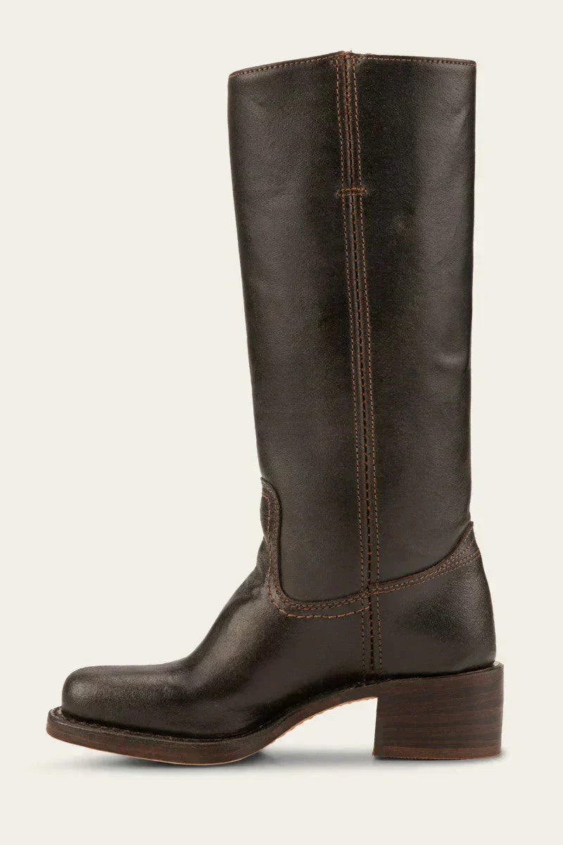 Women's Knee-High Faux Upper Boots with Block Heel and Round Toe