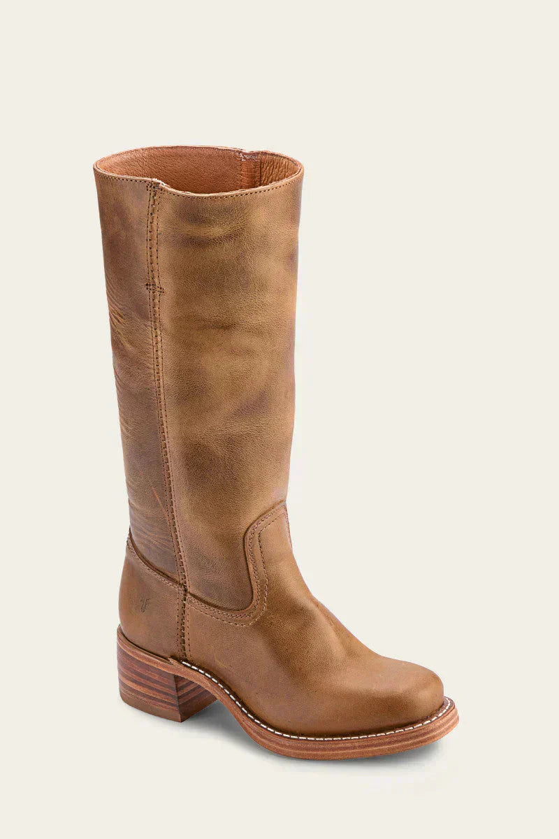 Women's Knee-High Faux Upper Boots with Block Heel and Round Toe