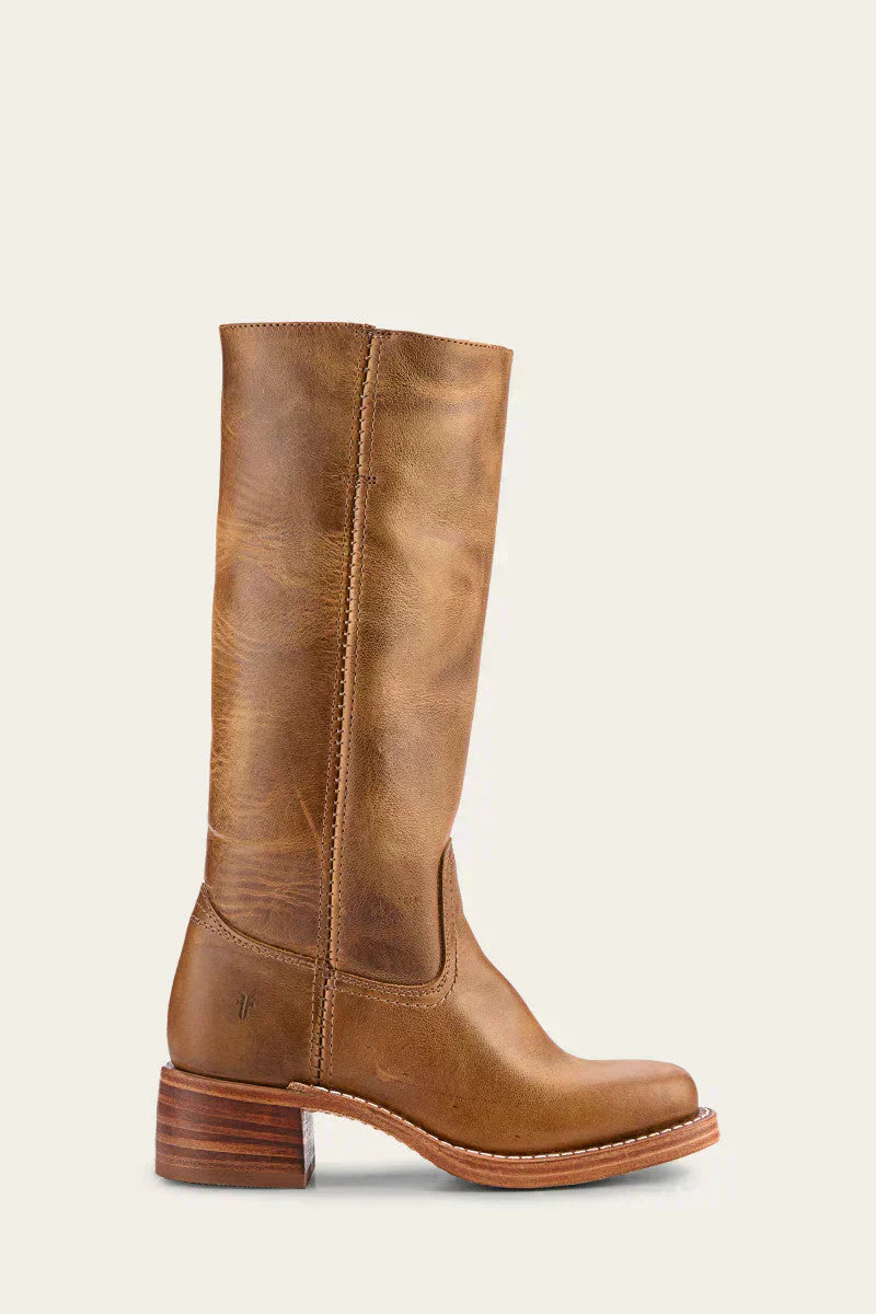 Women's Knee-High Faux Upper Boots with Block Heel and Round Toe