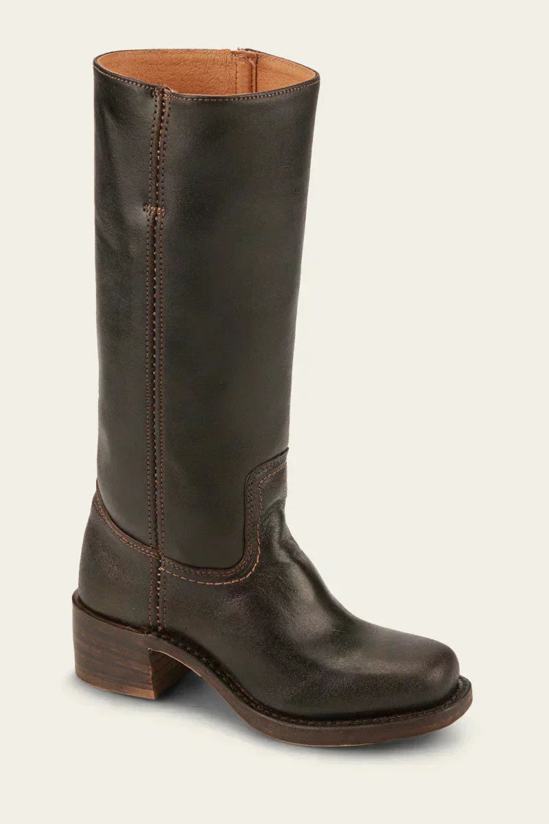 Women's Knee-High Faux Upper Boots with Block Heel and Round Toe
