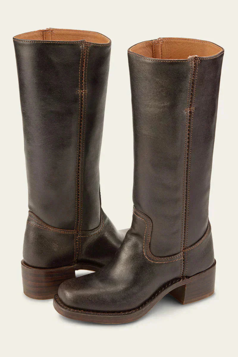 Women's Knee-High Faux Upper Boots with Block Heel and Round Toe