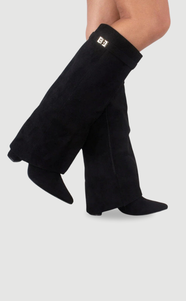 Women's Knee-High Synthetic Boots with Buckle Strap and Side Zipper