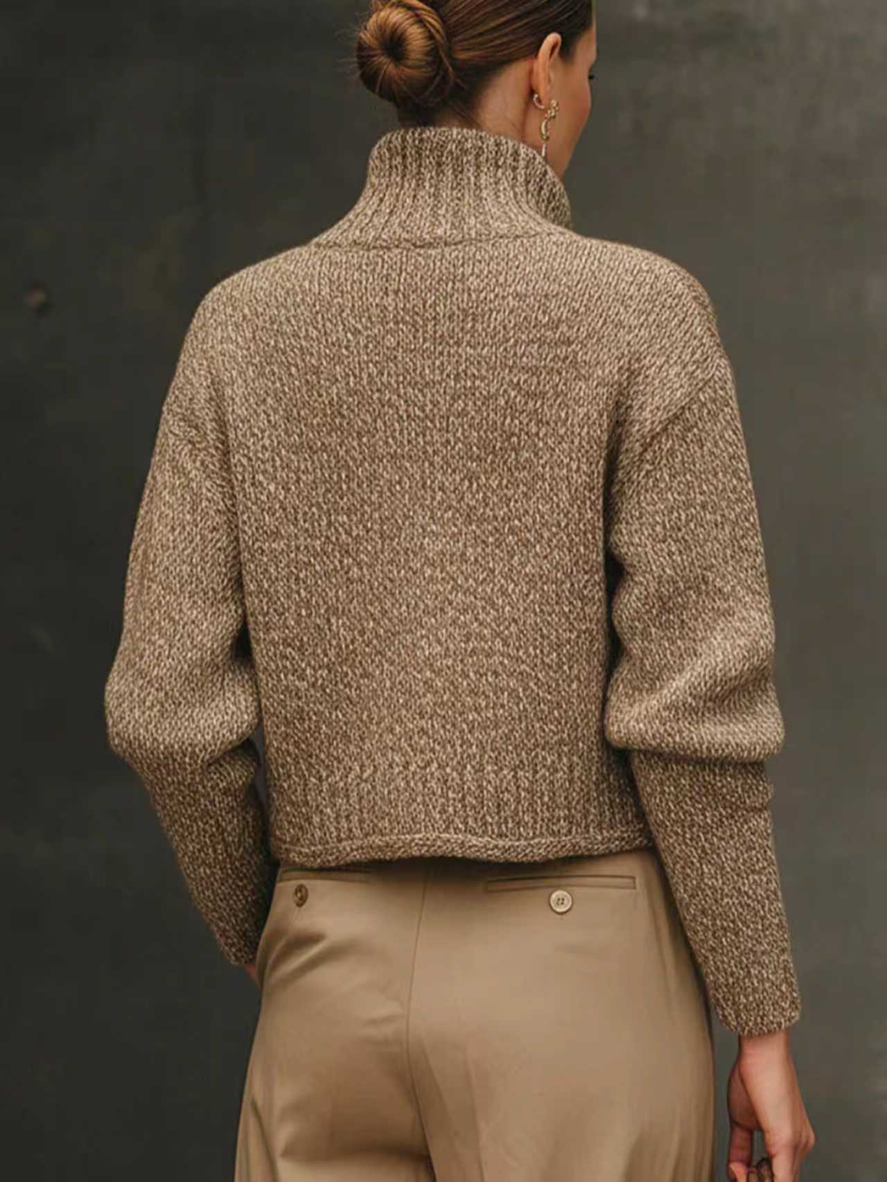 Women's Knit Blend Sweater Jacket with Stand Collar and Button Front