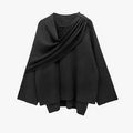 Women's Knit Cape Coat with Draped Collar and Neck Button