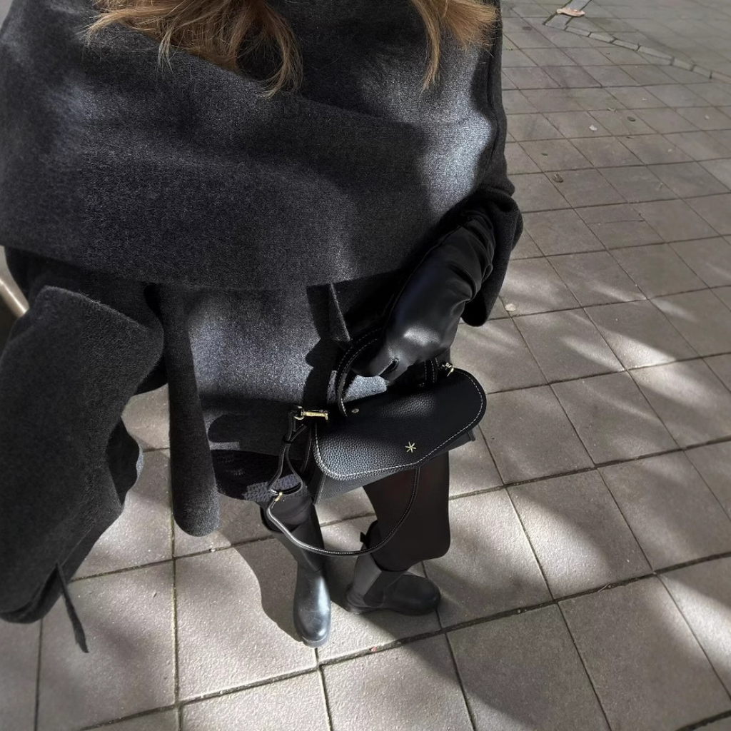Women's Knit Cape Coat with Draped Collar and Neck Button