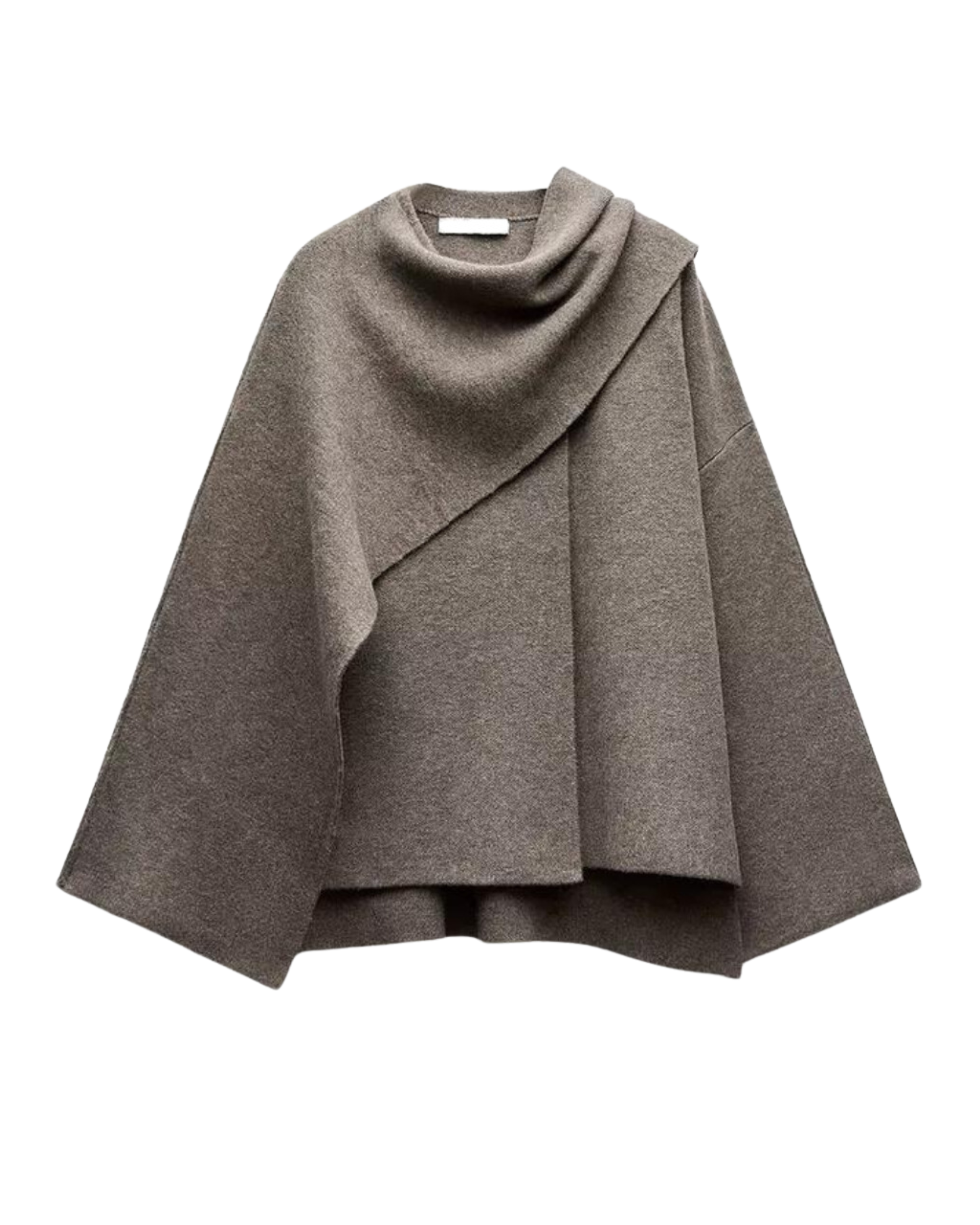 Women's Knit Cape Coat with Draped Collar and Neck Button