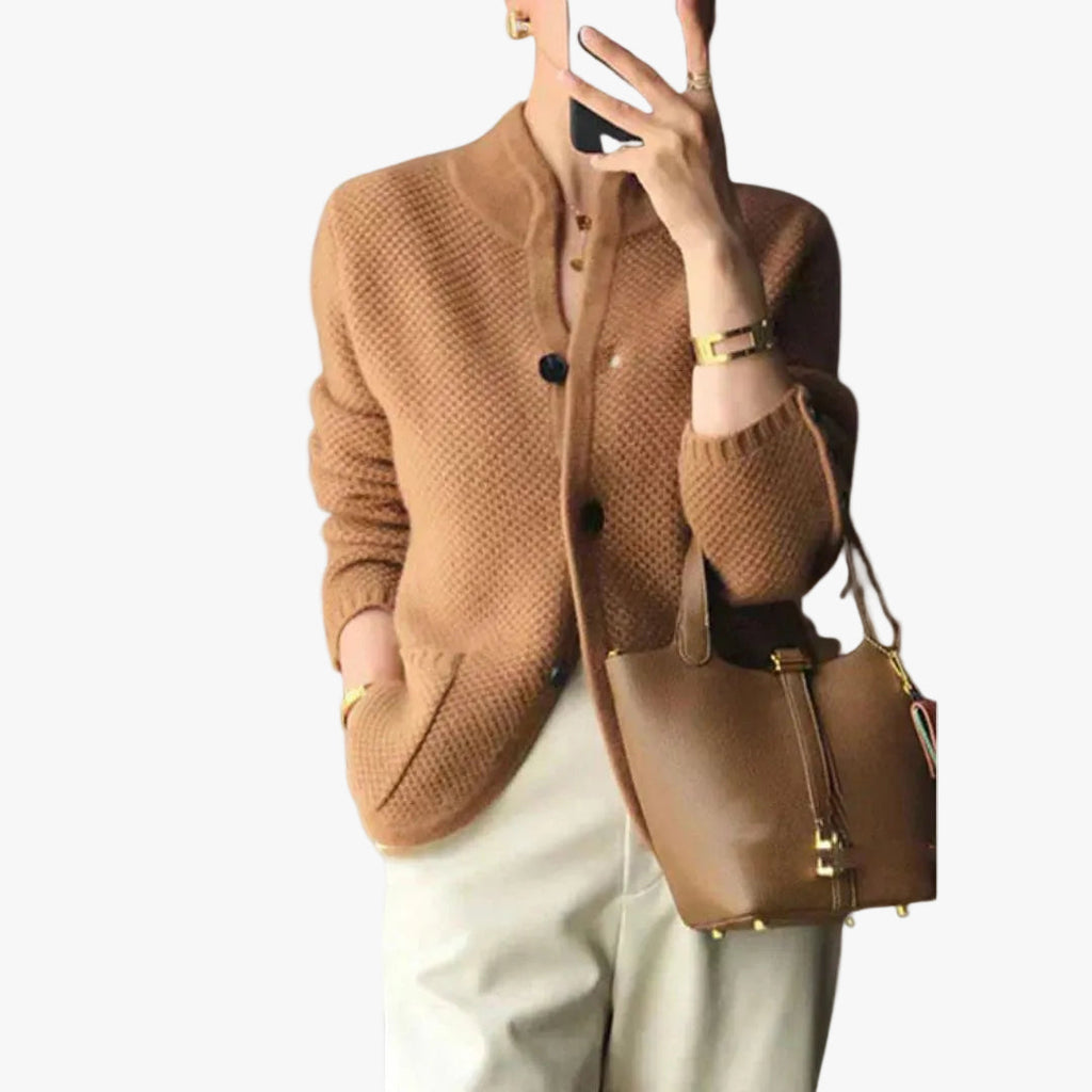 Women's Knit Cardigan with Button Front and Patch Pockets