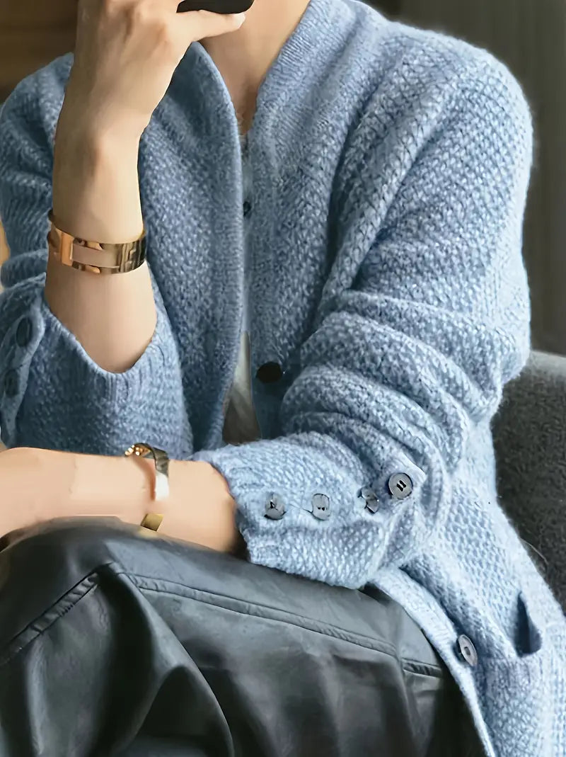 Women's Knit Cardigan with Button Front and Patch Pockets