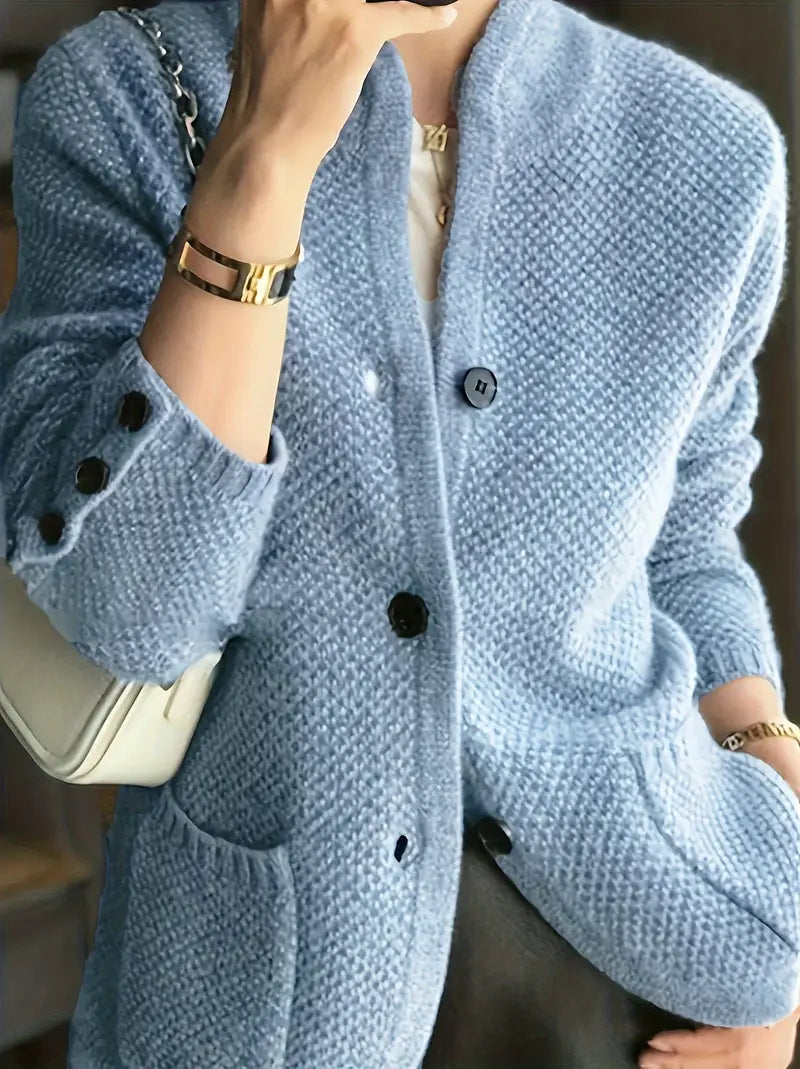 Women's Knit Cardigan with Button Front and Patch Pockets