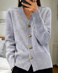 Women's Knit Cardigan with V-Neck and Heart Button Front