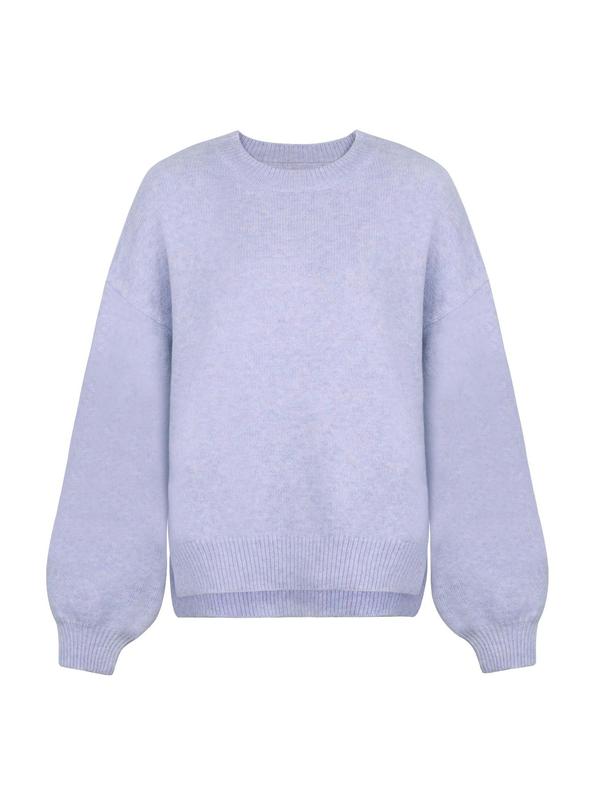Women's Knit Crewneck Sweater with Drop Shoulders and Side Slits