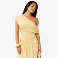 Women's Knit Maxi Dress with One-Shoulder Neckline and Ruching