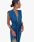 Women's Knit Midi Dress with Front Knot and Hem Slit
