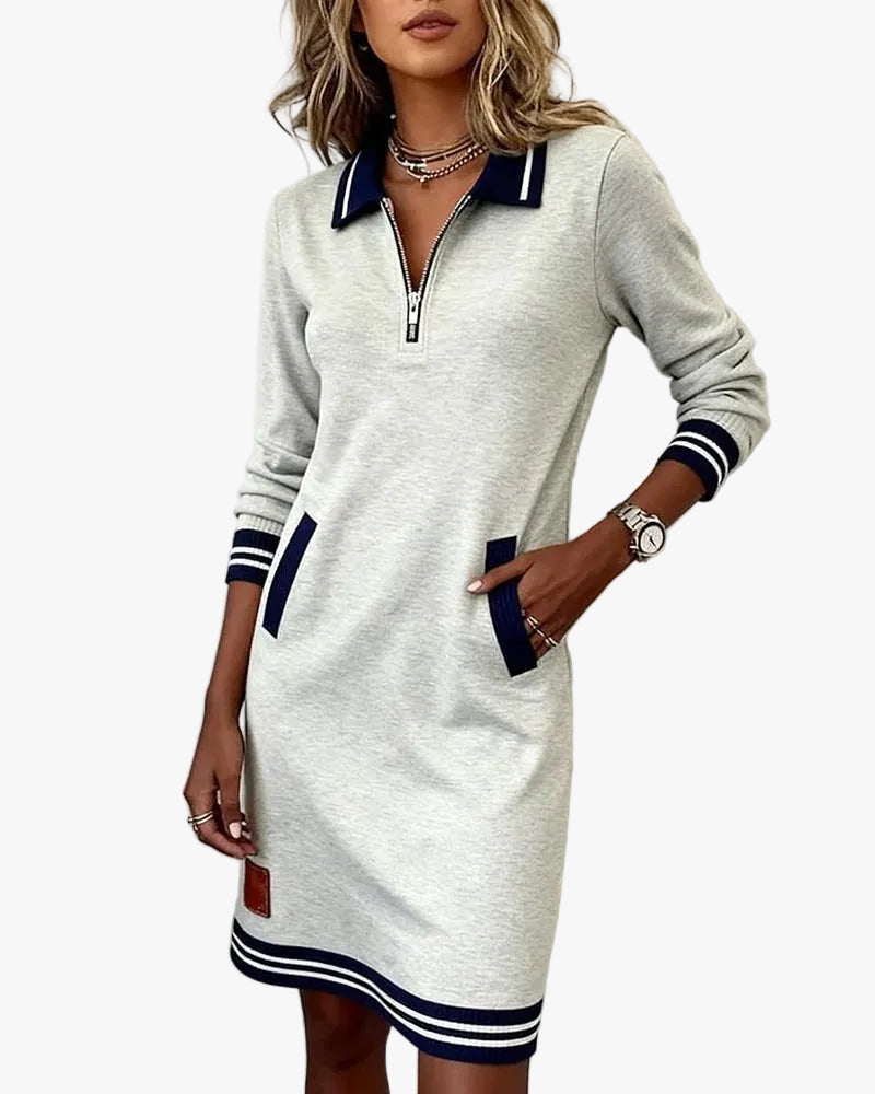 Women's knit mini dress with quarter-zip collar and pockets