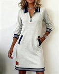 Women's knit mini dress with quarter-zip collar and pockets