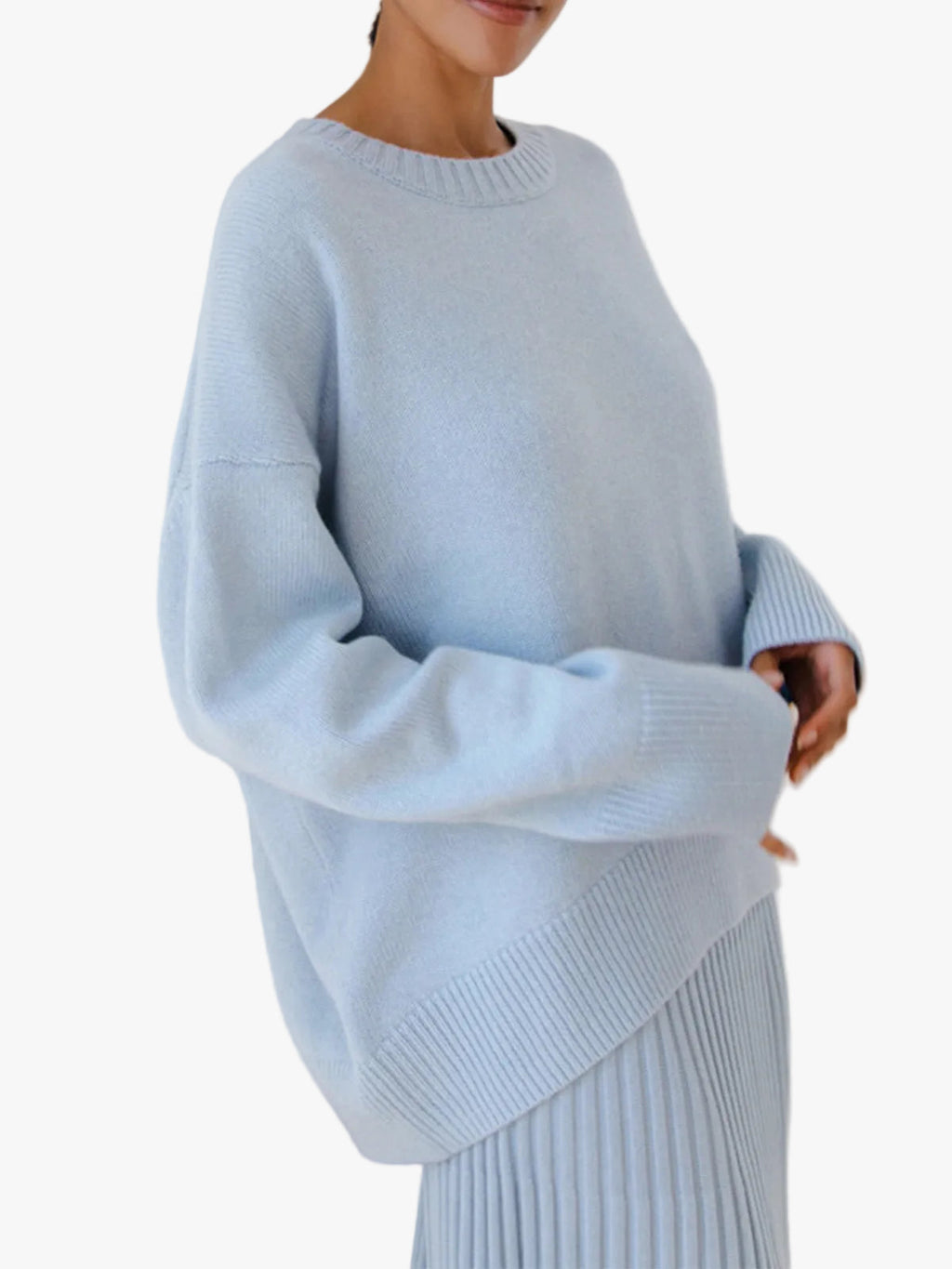 Women's Knit Pullover Sweater with Crew Neck and Rib Trim