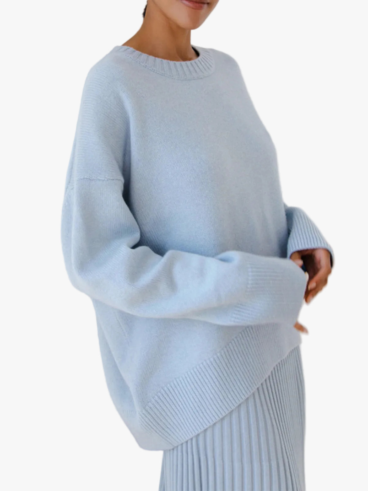 Women's Knit Pullover Sweater with Crew Neck and Rib Trim