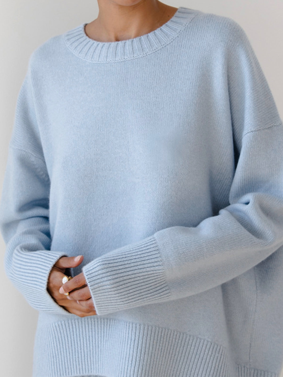Women's Knit Pullover Sweater with Crew Neck and Rib Trim
