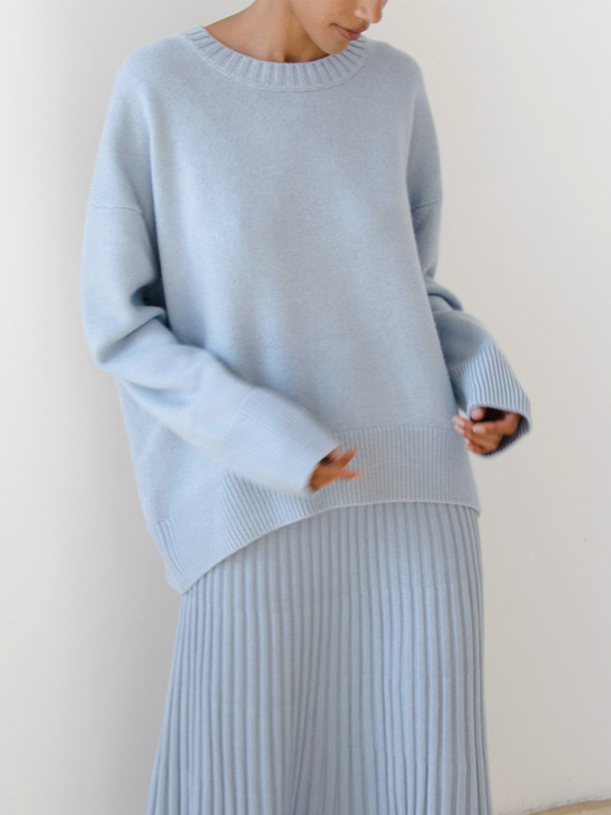 Women's Knit Pullover Sweater with Crew Neck and Rib Trim