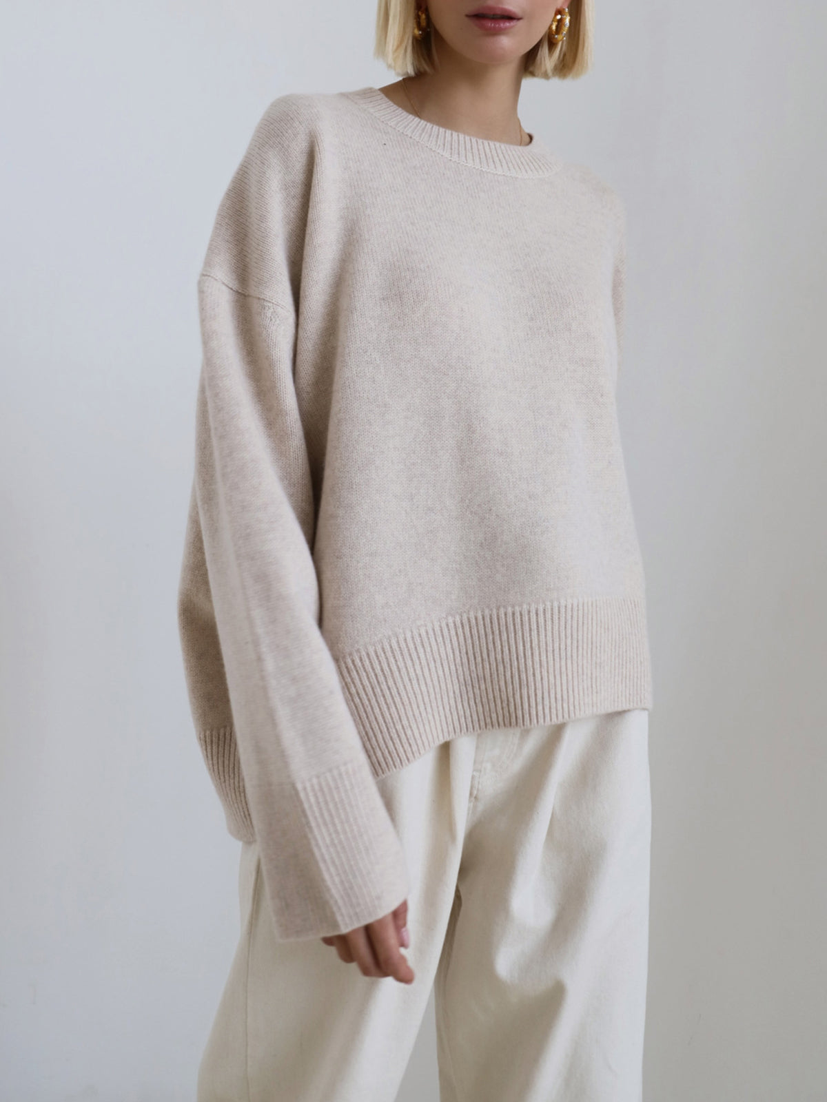 Women's Knit Pullover Sweater with Crew Neck and Rib Trim