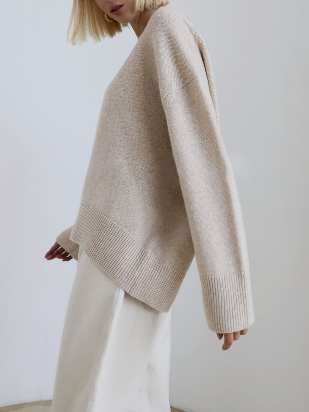 Women's Knit Pullover Sweater with Crew Neck and Rib Trim