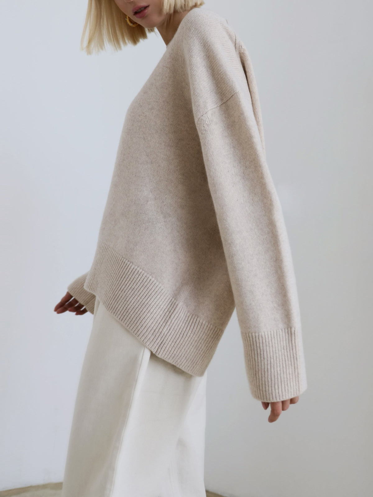 Women's Knit Pullover Sweater with Crew Neck and Rib Trim