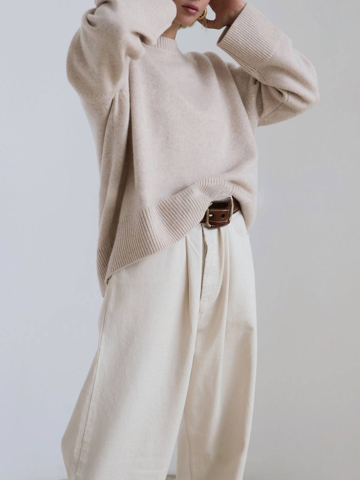 Women's Knit Pullover Sweater with Crew Neck and Rib Trim