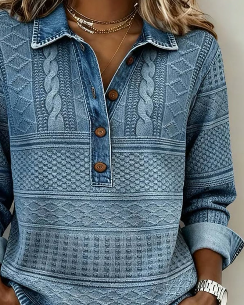 Women's Knit Pullover Sweater with Half Button Placket and Collar