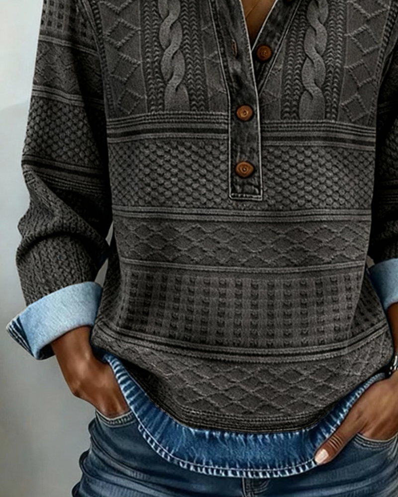 Women's Knit Pullover Sweater with Half Button Placket and Collar