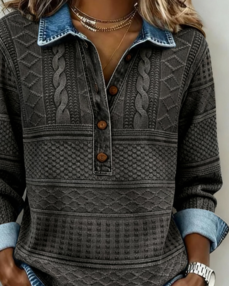 Women's Knit Pullover Sweater with Half Button Placket and Collar