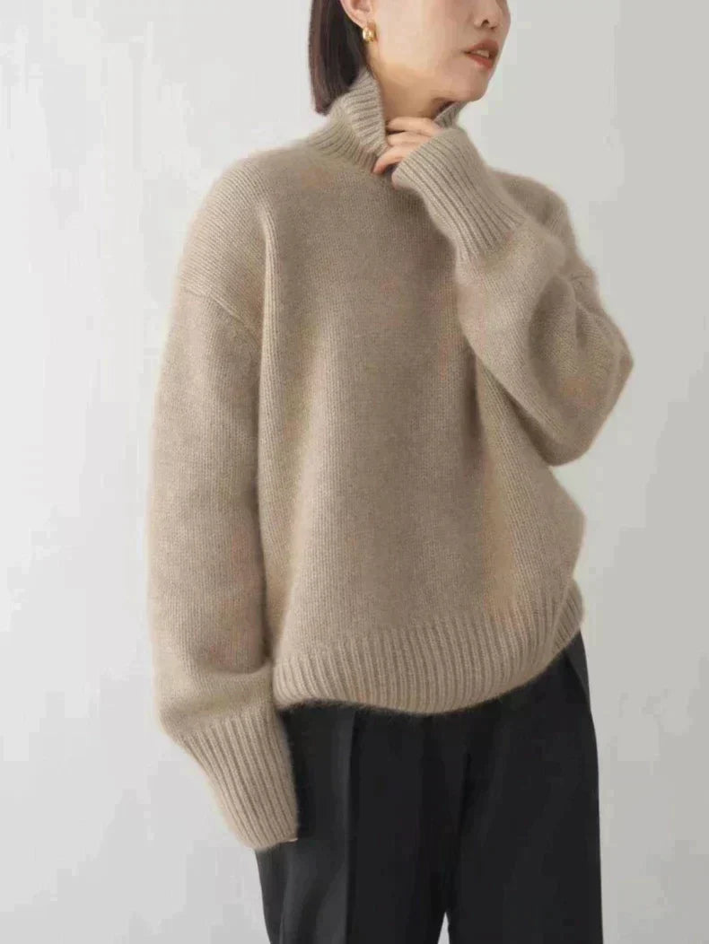 Women's Knit Pullover Sweater with Turtleneck and Ribbed Trim