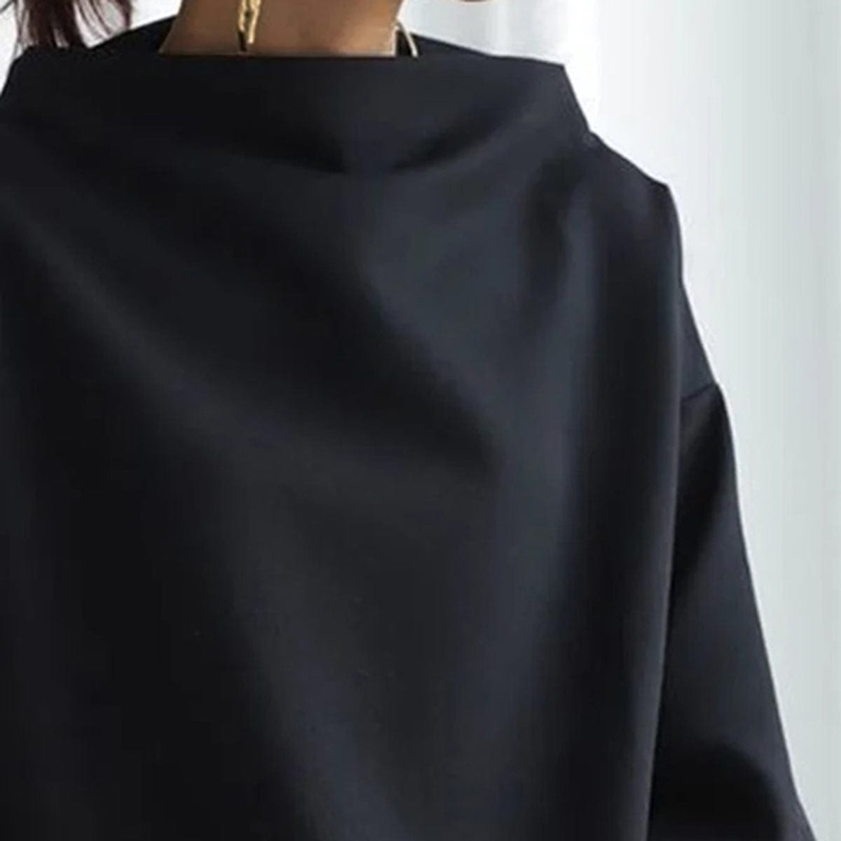 Women's Knit Pullover Top with High Neck and Drop Shoulders